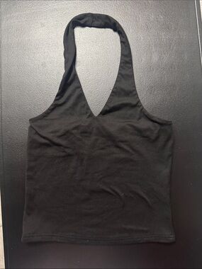 Black V-Neck Halter Crop Tank Top